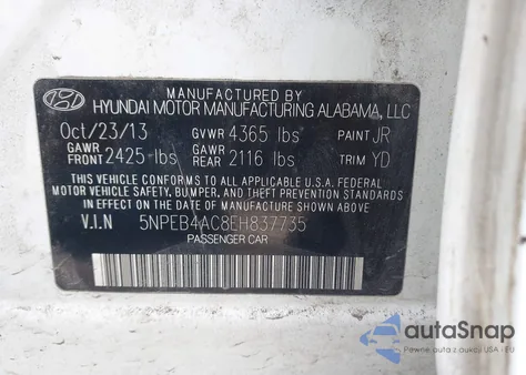 2014 Hyundai Sonata Gls z USA, uszkodzony, nr VIN 5NPEB4AC8EH837735